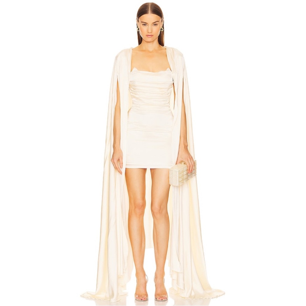 Michael Costello x Revolve Bardot Mini Dress Cape Set in Ivory